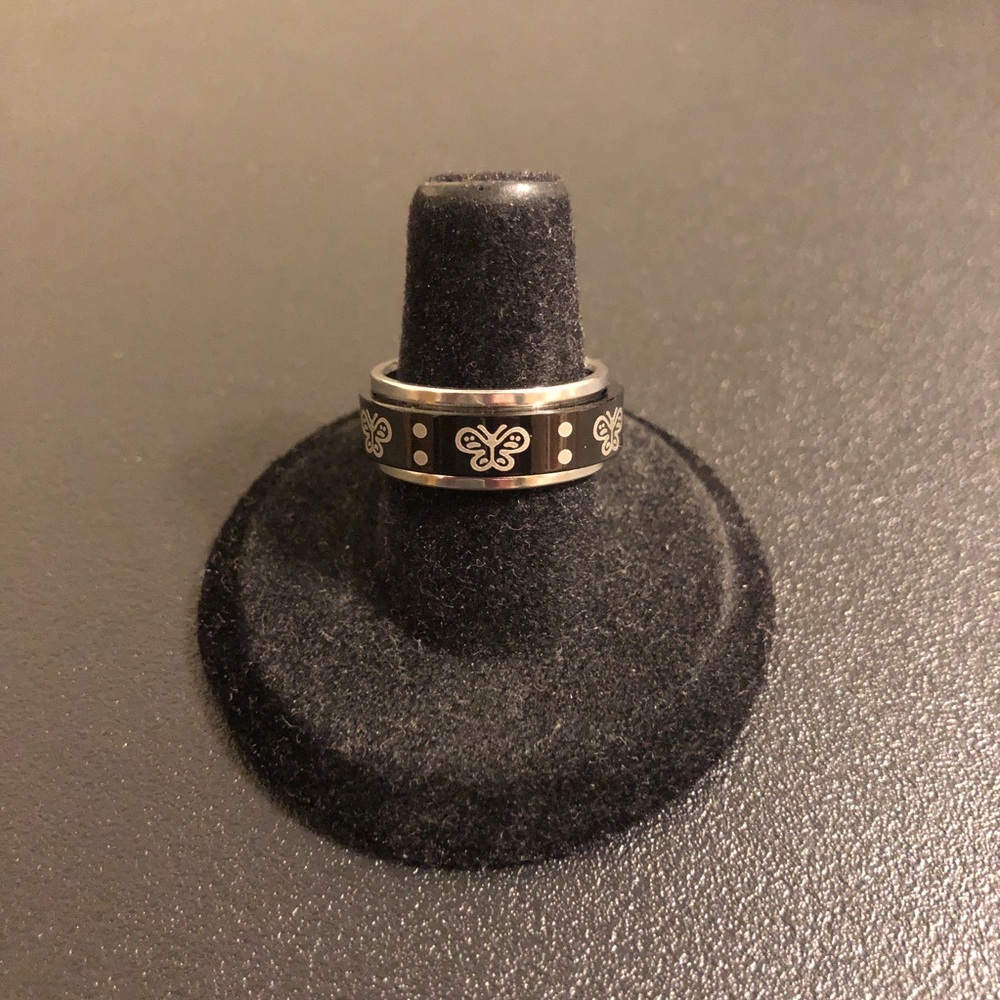 Black and Silver Butterfly Spinner Ring